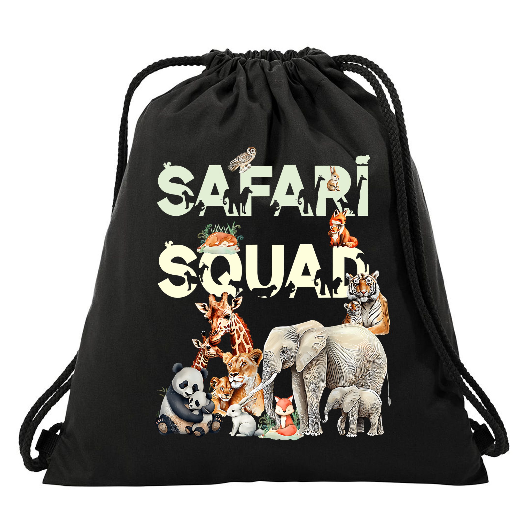 Safari Squad Animals Funny Zoo Animal Lovers Funny Safari Drawstring Bag