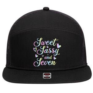 Sweet Sassy And Seven 7th Birthday 7 Years Old Princess 7 Panel Mesh Trucker Snapback Hat