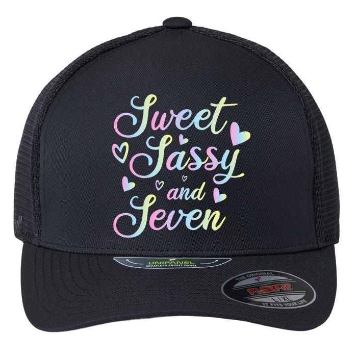 Sweet Sassy And Seven 7th Birthday 7 Years Old Princess Flexfit Unipanel Trucker Cap