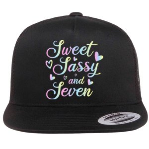 Sweet Sassy And Seven 7th Birthday 7 Years Old Princess Flat Bill Trucker Hat