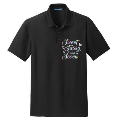 Sweet Sassy And Seven 7th Birthday 7 Years Old Princess Dry Zone Grid Polo