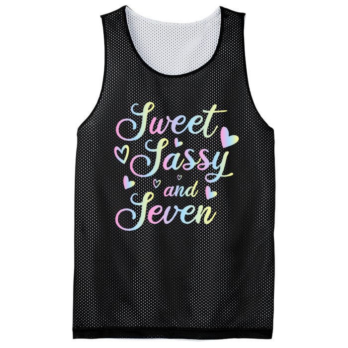 Sweet Sassy And Seven 7th Birthday 7 Years Old Princess Mesh Reversible Basketball Jersey Tank