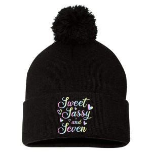 Sweet Sassy And Seven 7th Birthday 7 Years Old Princess Pom Pom 12in Knit Beanie