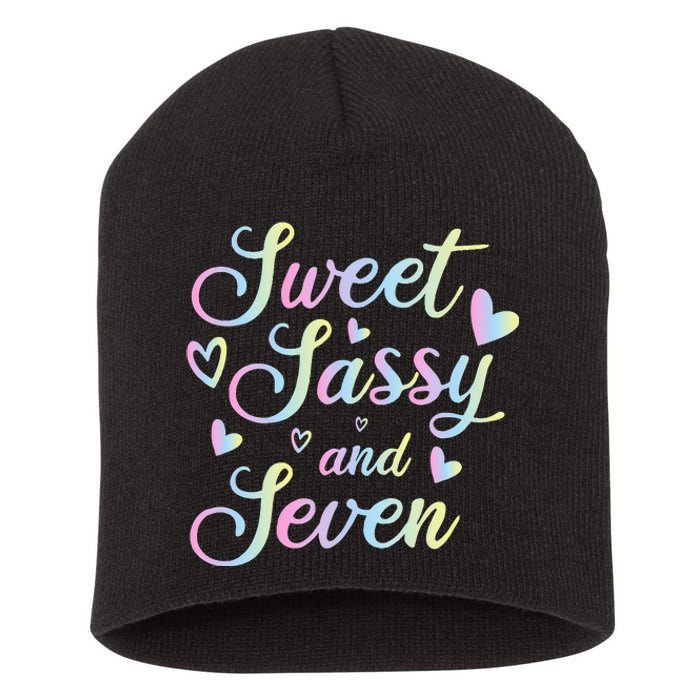 Sweet Sassy And Seven 7th Birthday 7 Years Old Princess Short Acrylic Beanie