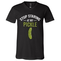 Stop Staring At My Pickle Halloween Pickle Costume Adult V-Neck T-Shirt