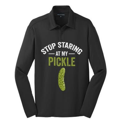 Stop Staring At My Pickle Halloween Pickle Costume Adult Silk Touch Performance Long Sleeve Polo