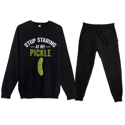 Stop Staring At My Pickle Halloween Pickle Costume Adult Premium Crewneck Sweatsuit Set