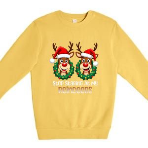 Stop Staring At My Reindeers Christmas Boob Naughty Gift Premium Crewneck Sweatshirt