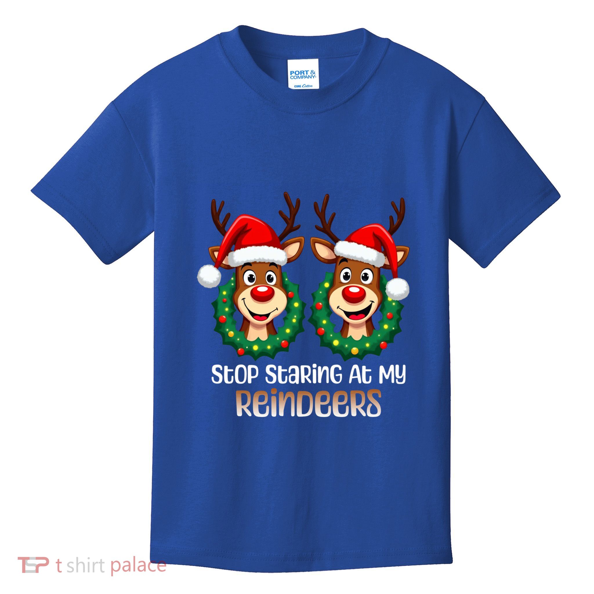 Stop Staring At My Reindeers Christmas Boob Naughty Gift Kids T-Shirt