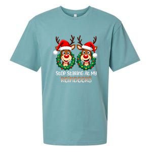 Stop Staring At My Reindeers Christmas Boob Naughty Gift Sueded Cloud Jersey T-Shirt