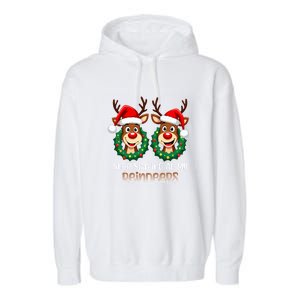 Stop Staring At My Reindeers Christmas Boob Naughty Gift Garment-Dyed Fleece Hoodie