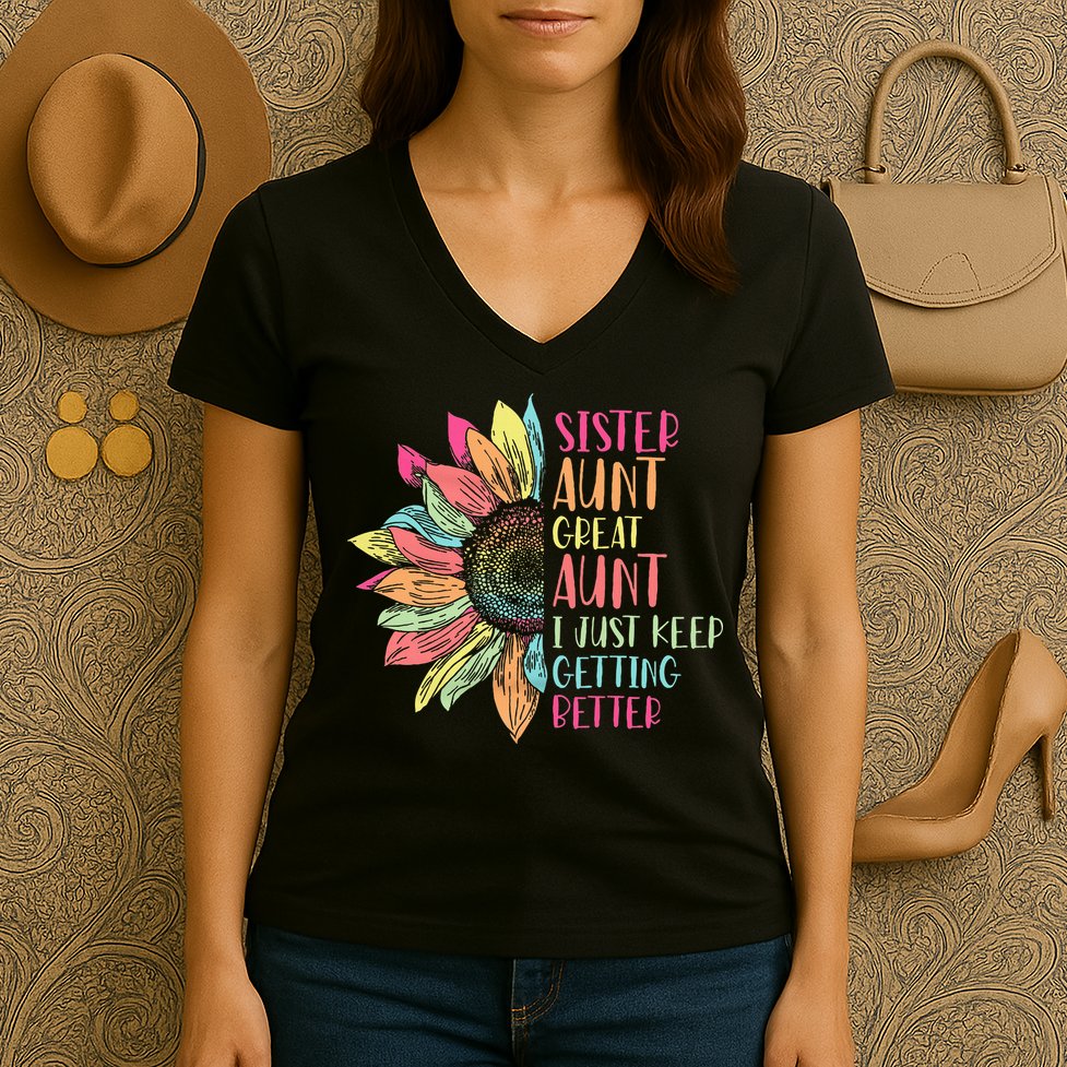 Sunflower Sister Aunt Great Aunt I Just Keep Getting Better Women's V-Neck T-Shirt