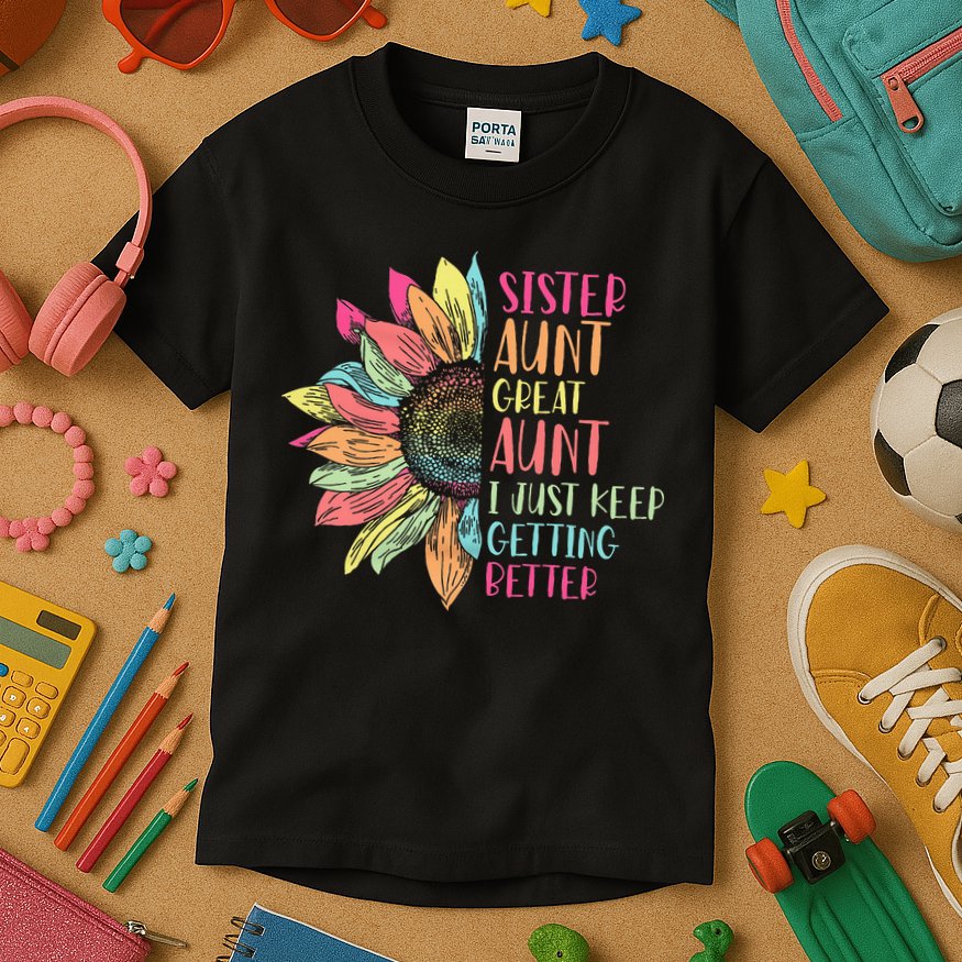 Sunflower Sister Aunt Great Aunt I Just Keep Getting Better Kids T-Shirt