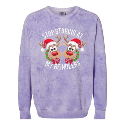 Stop Staring At My Reindeers Boobs Ugly Gag Xmas Sweater Colorblast Crewneck Sweatshirt