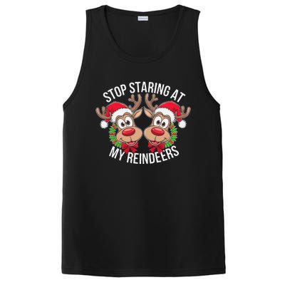 Stop Staring At My Reindeers Boobs Ugly Gag Xmas Sweater PosiCharge Competitor Tank