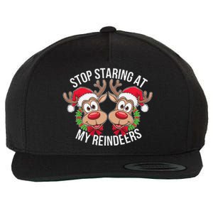 Stop Staring At My Reindeers Boobs Ugly Gag Xmas Sweater Wool Snapback Cap