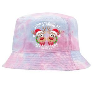 Stop Staring At My Reindeers Boobs Ugly Gag Xmas Sweater Tie-Dyed Bucket Hat