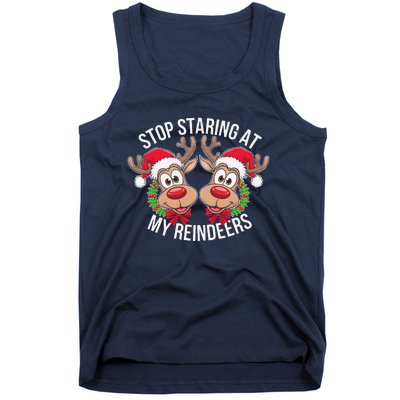 Stop Staring At My Reindeers Boobs Ugly Gag Xmas Sweater Tank Top