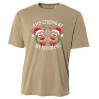 Stop Staring At My Reindeers Boobs Ugly Gag Xmas Sweater Cooling Performance Crew T-Shirt