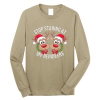 Stop Staring At My Reindeers Boobs Ugly Gag Xmas Sweater Long Sleeve Shirt