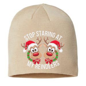 Stop Staring At My Reindeers Boobs Ugly Gag Xmas Sweater Sustainable Beanie