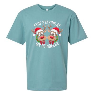 Stop Staring At My Reindeers Boobs Ugly Gag Xmas Sweater Sueded Cloud Jersey T-Shirt