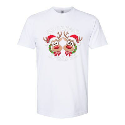 Stop Staring At My Reindeers Boobs Ugly Gag Xmas Sweater Softstyle CVC T-Shirt