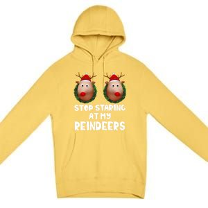 Stop Staring At My Reindeers Fun Joke Humor Christmas Adult Meaningful Gift Premium Pullover Hoodie