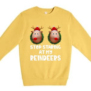 Stop Staring At My Reindeers Fun Joke Humor Christmas Adult Meaningful Gift Premium Crewneck Sweatshirt