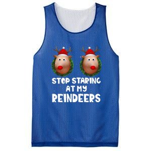 Stop Staring At My Reindeers Fun Joke Humor Christmas Adult Meaningful Gift Mesh Reversible Basketball Jersey Tank