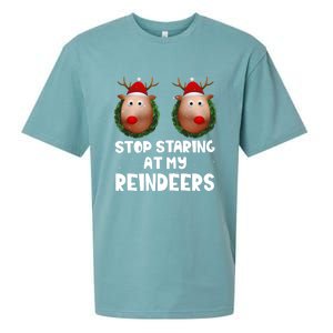 Stop Staring At My Reindeers Fun Joke Humor Christmas Adult Meaningful Gift Sueded Cloud Jersey T-Shirt