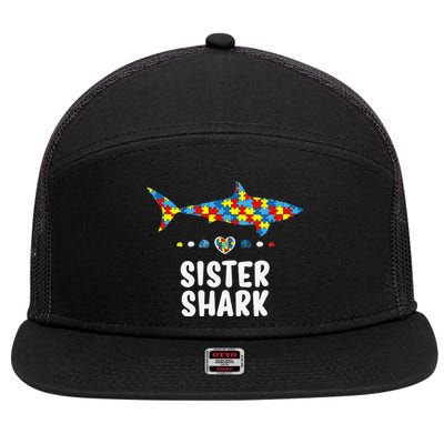 Sister Shark Autism Awareness Autism Women Tee 7 Panel Mesh Trucker Snapback Hat