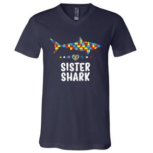 Sister Shark Autism Awareness Autism Women Tee V-Neck T-Shirt