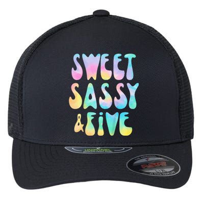 Sweet Sassy And Five 5th Birthday Girl Tie Dye 5 Year Old Flexfit Unipanel Trucker Cap