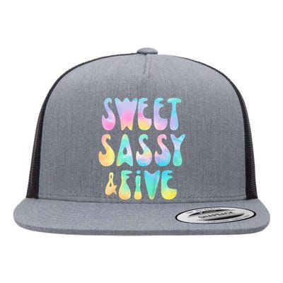 Sweet Sassy And Five 5th Birthday Girl Tie Dye 5 Year Old Flat Bill Trucker Hat