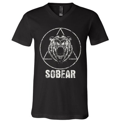 Sobear Sobriety Anniversary Sober V-Neck T-Shirt