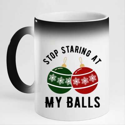 Stop Staring At My Balls Funny Christmas 11oz Black Color Changing Mug