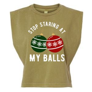 Stop Staring At My Balls Funny Christmas Garment-Dyed Women's Muscle Tee