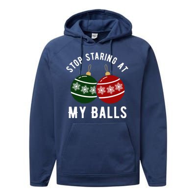 Stop Staring At My Balls Funny Christmas Performance Fleece Hoodie