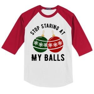 Stop Staring At My Balls Funny Christmas Kids Colorblock Raglan Jersey