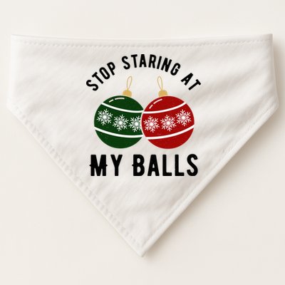 Stop Staring At My Balls Funny Christmas USA-Made Doggie Bandana