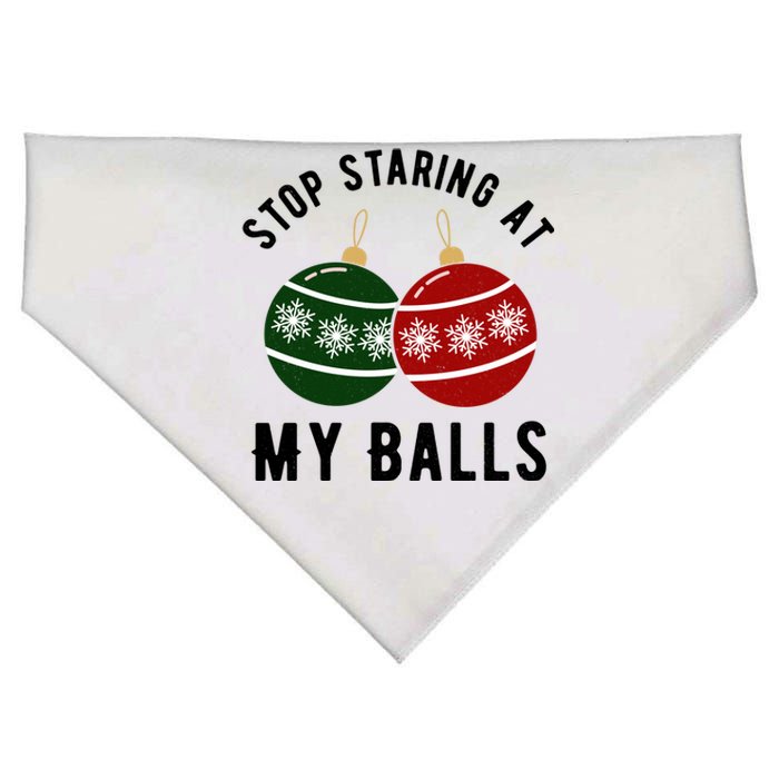 Stop Staring At My Balls Funny Christmas USA-Made Doggie Bandana