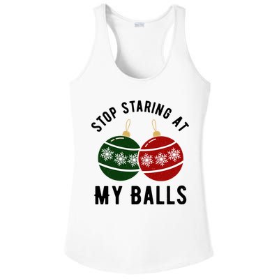 Stop Staring At My Balls Funny Christmas Ladies PosiCharge Competitor Racerback Tank