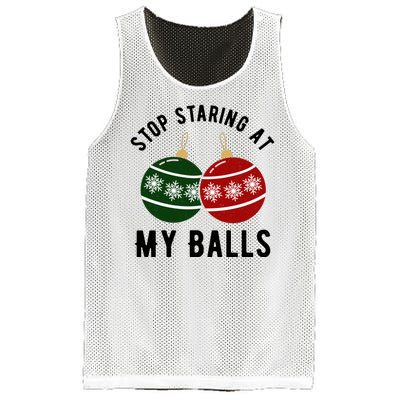 Stop Staring At My Balls Funny Christmas Mesh Reversible Basketball Jersey Tank