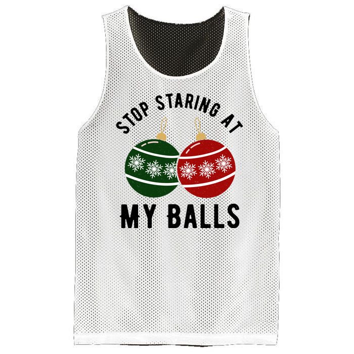 Stop Staring At My Balls Funny Christmas Mesh Reversible Basketball Jersey Tank