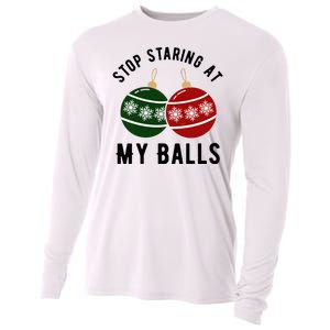 Stop Staring At My Balls Funny Christmas Cooling Performance Long Sleeve Crew