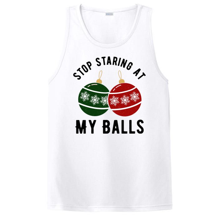 Stop Staring At My Balls Funny Christmas PosiCharge Competitor Tank