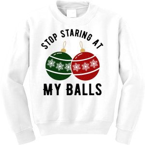 Stop Staring At My Balls Funny Christmas Kids Sweatshirt