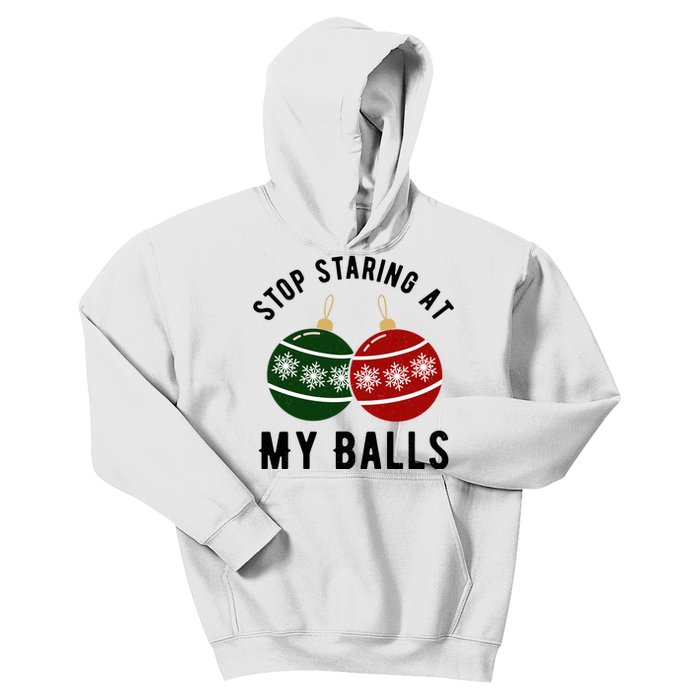 Stop Staring At My Balls Funny Christmas Kids Hoodie