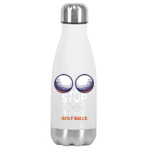 Stop Staring At My Golf Balls Cute Golfing Funny Boobs Balls Stainless Steel Insulated Water Bottle